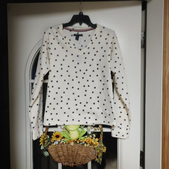 New Tommy Hilfiger Off White Starry Ditz Soft Fleece Pajama Set Women's Small - Picture 1 of 3